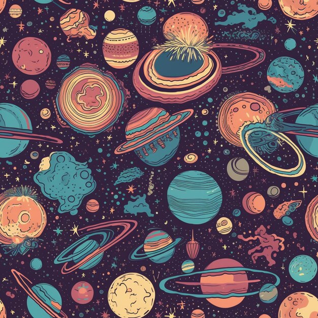 a close up of a pattern of planets and stars generative ai