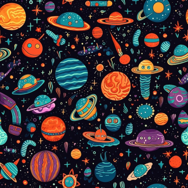 a close up of a pattern of planets and stars generative ai