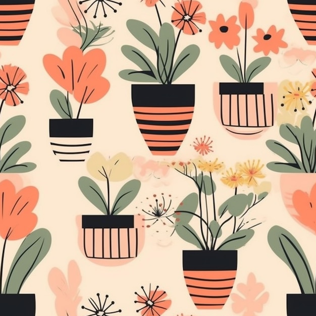 a close up of a pattern of potted plants on a white background generative ai