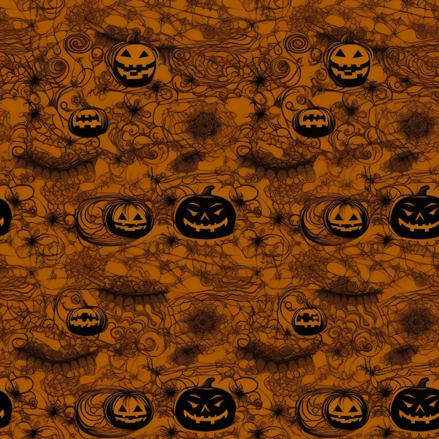 Photo a close up of a pattern of pumpkins on a brown background generative ai