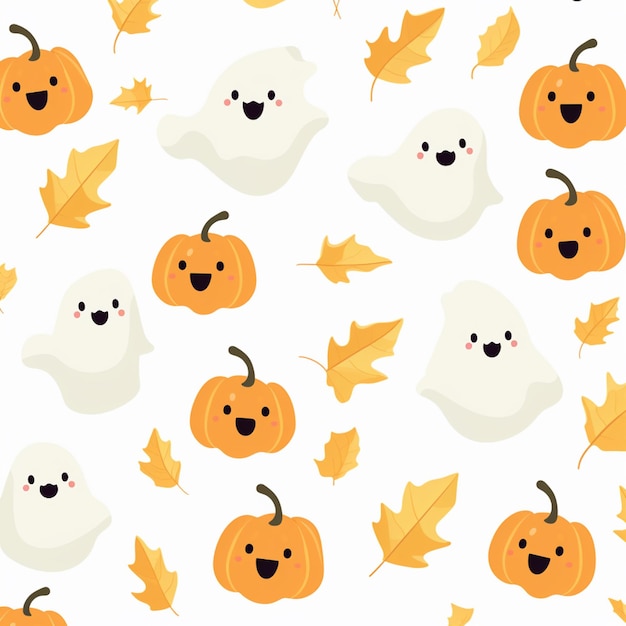 a close up of a pattern of pumpkins and ghosts generative ai