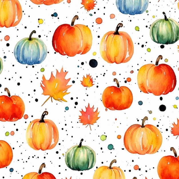 a close up of a pattern of pumpkins and leaves generative ai