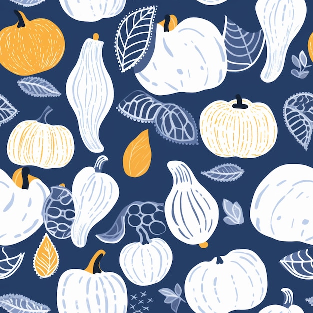 a close up of a pattern of pumpkins and other fruits generative ai