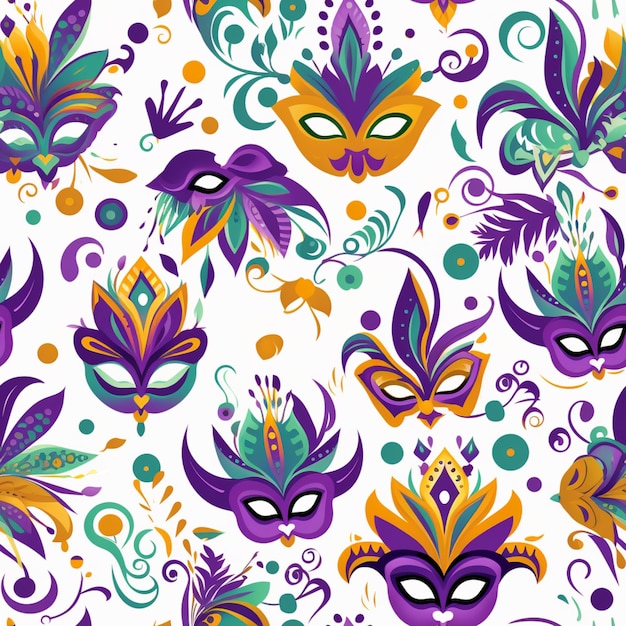 a close up of a pattern of purple and yellow masks generative ai