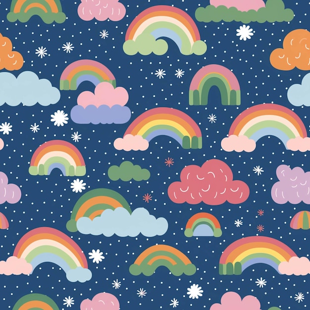 A close up of a pattern of rainbows and clouds generative ai