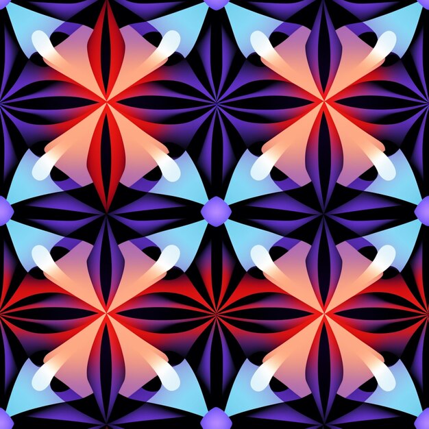 A close up of a pattern of red and blue shapes generative ai