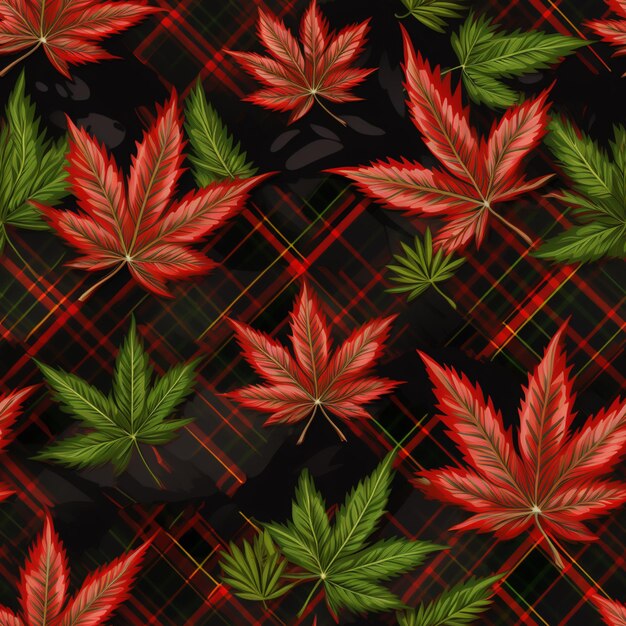 Photo a close up of a pattern of red and green leaves generative ai