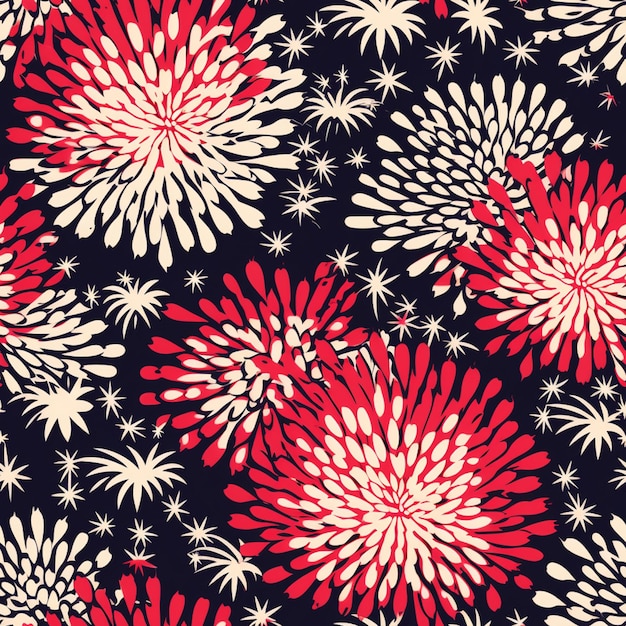 Photo a close up of a pattern of red and white flowers generative ai