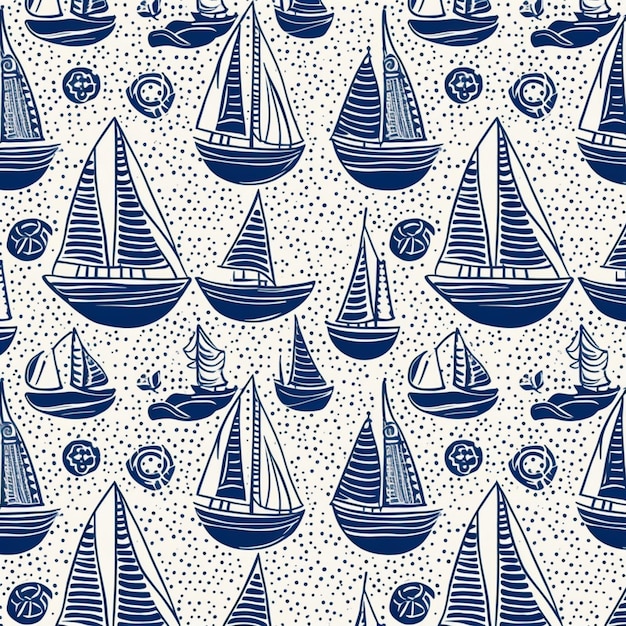 a close up of a pattern of sailboats on a white background generative ai