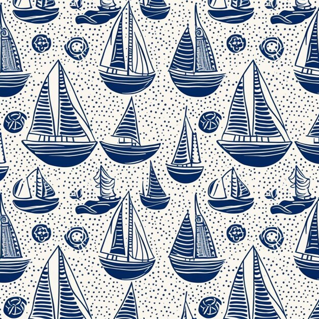 Photo a close up of a pattern of sailboats on a white background generative ai