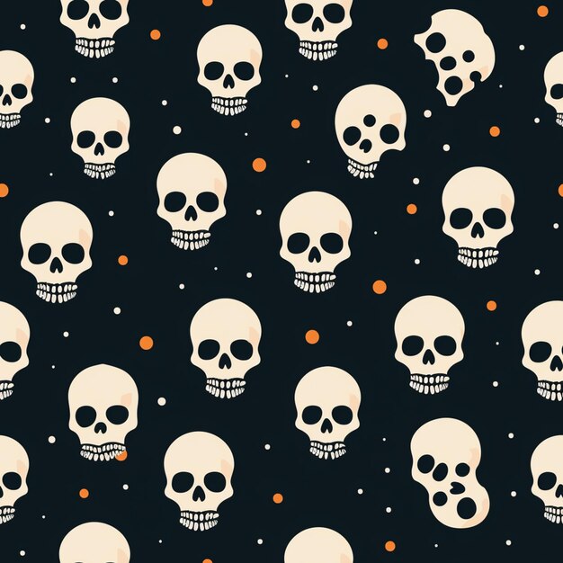 Photo a close up of a pattern of skulls on a black background generative ai