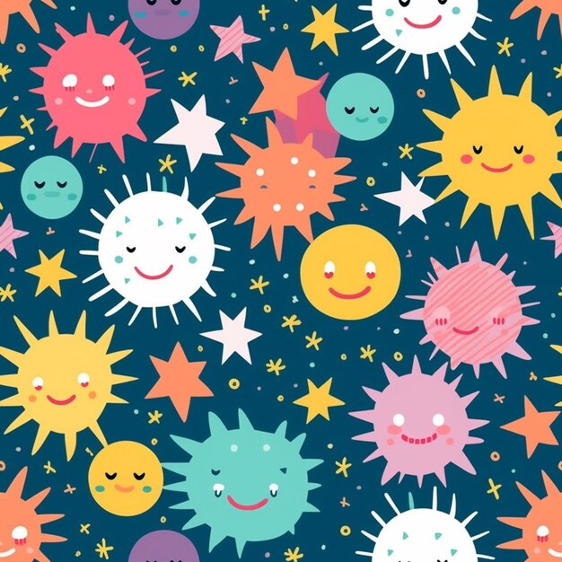 a close up of a pattern of smiling stars and sun generativ ai