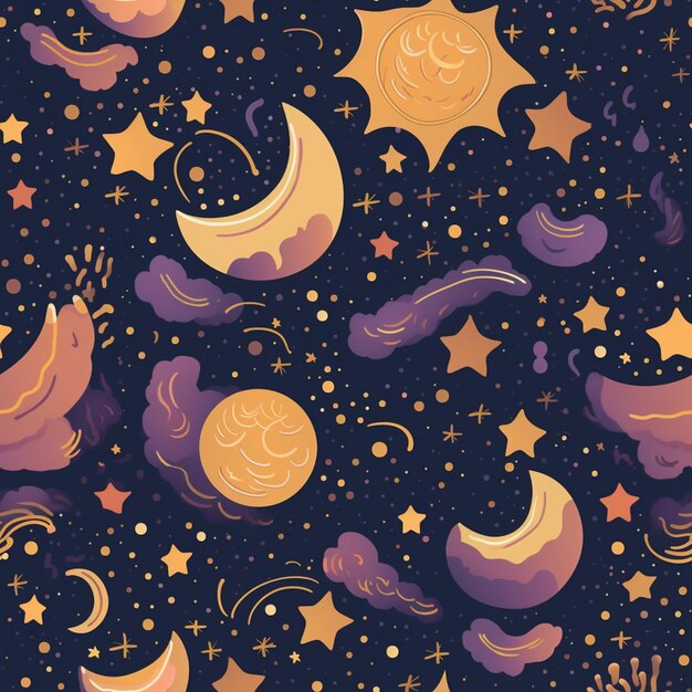 A close up of a pattern of stars and moons generative ai