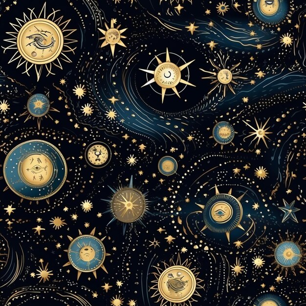 Photo a close up of a pattern of stars and planets generative ai