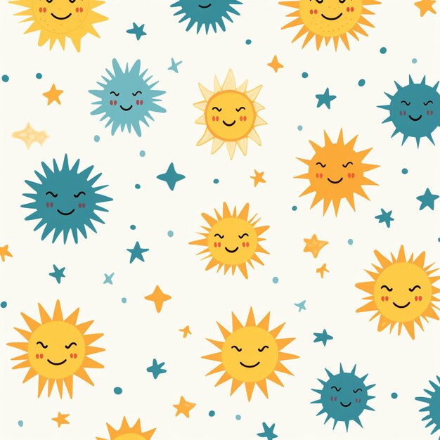 a close up of a pattern of sun and stars with faces generative ai