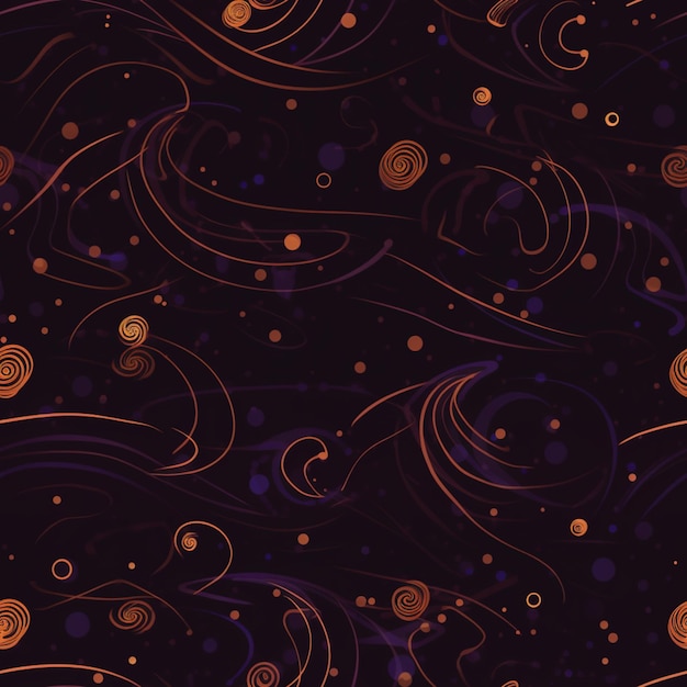 Photo a close up of a pattern of swirls and dots on a dark background generative ai