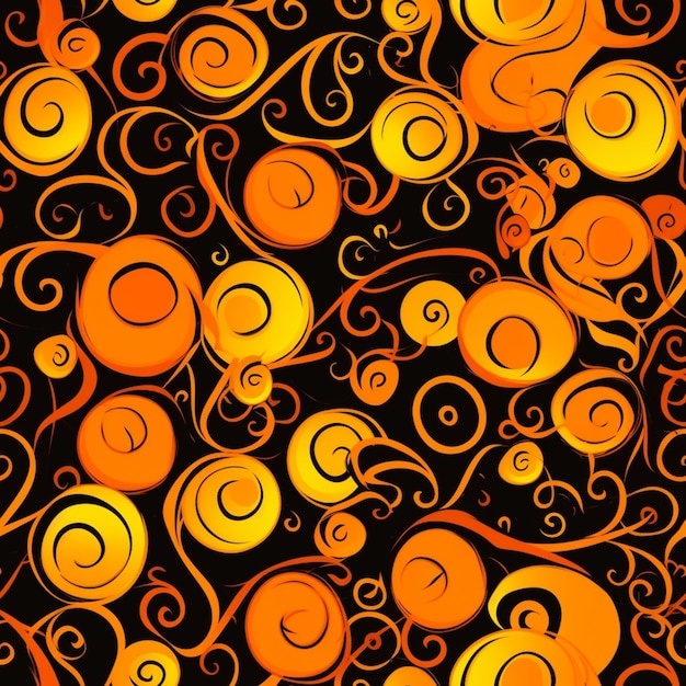 Foto un primo piano di un motivo di arance swirly su uno sfondo nero ai generativo