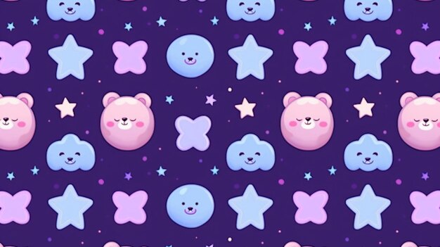 A close up of a pattern of teddy bears and stars generative ai