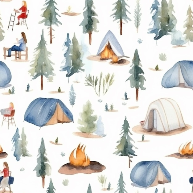 a close up of a pattern of tents and trees generative ai
