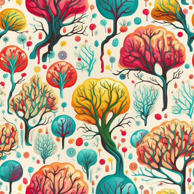 a close up of a pattern of trees with different colors generative ai