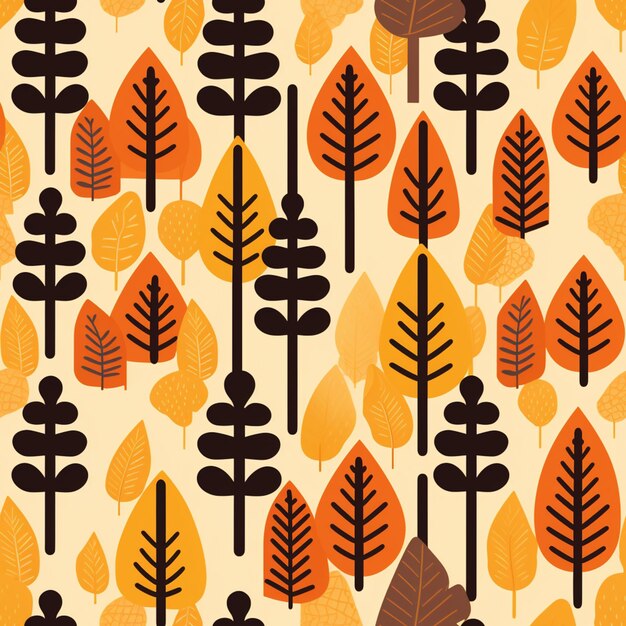 Photo a close up of a pattern of trees with orange and brown leaves generative ai