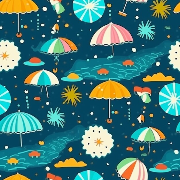 Photo a close up of a pattern of umbrellas and clouds generative ai