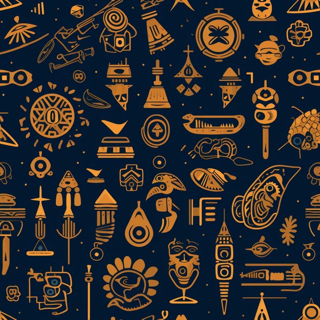 A close up of a pattern of various items on a blue background generative ai