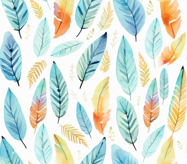 a close up of a pattern of watercolor leaves on a white background generative ai