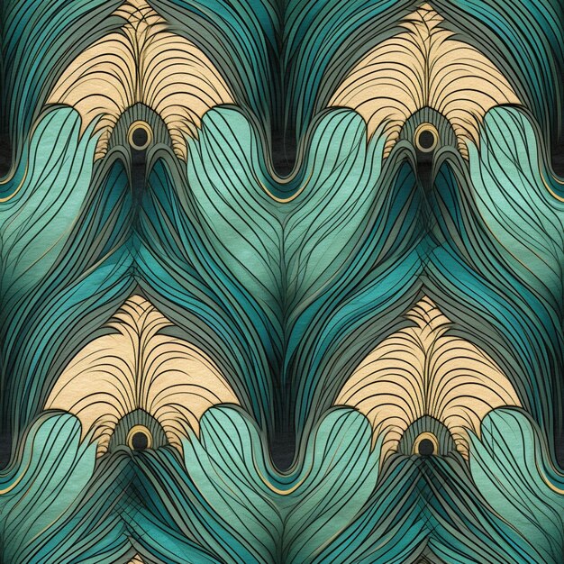 Photo a close up of a pattern of wavy waves on a blue background generative ai