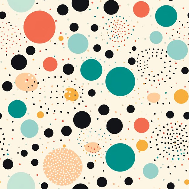 A close up of a pattern with circles and dots on a white background generative ai