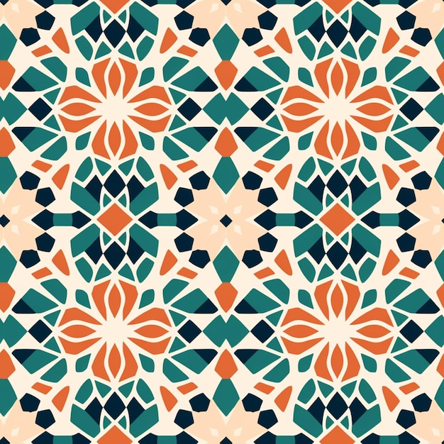 A close up of a pattern with orange and blue flowers generative ai