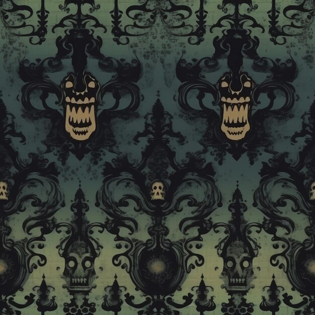 Photo a close up of a pattern with skulls and ornate designs generative ai