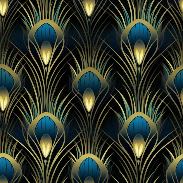 a close up of a peacock feather pattern on a black background generative ai