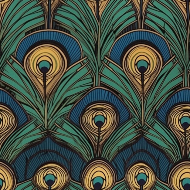 a close up of a peacock feather pattern on a blue background generative ai