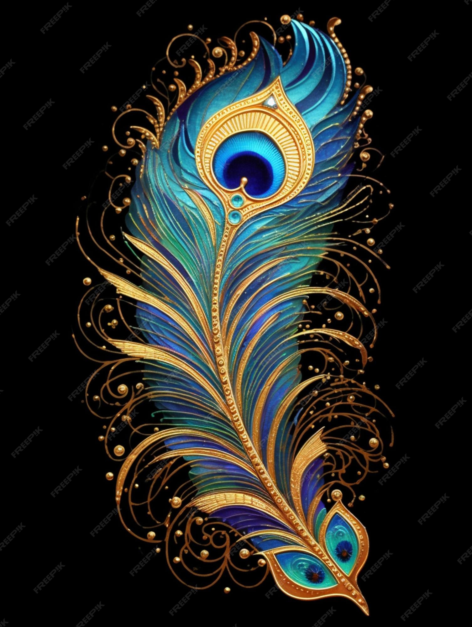 Premium Photo | A close up of a peacock feather with a black background