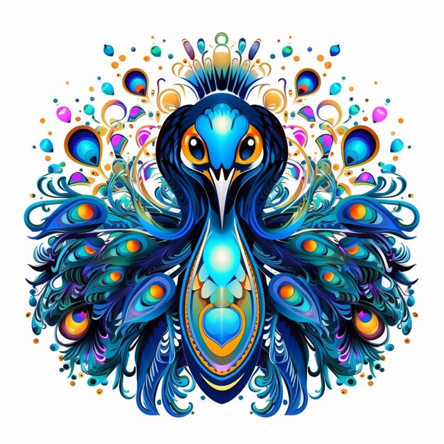 A close up of a peacock with a blue and orange design generative ai