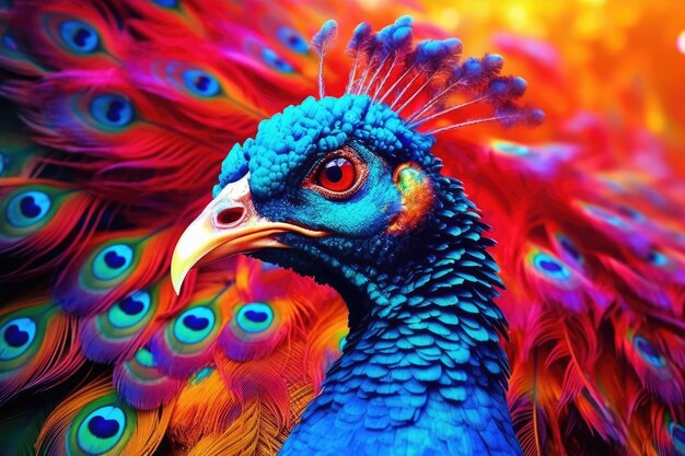 a close up of a peacock