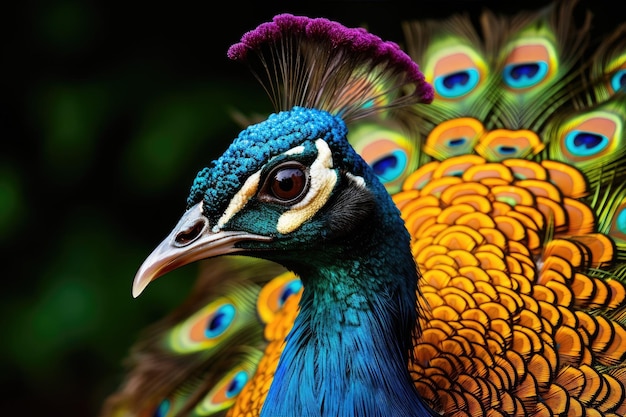 A close up of a peacock