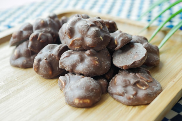 Close up of peanut chocolate candy on table