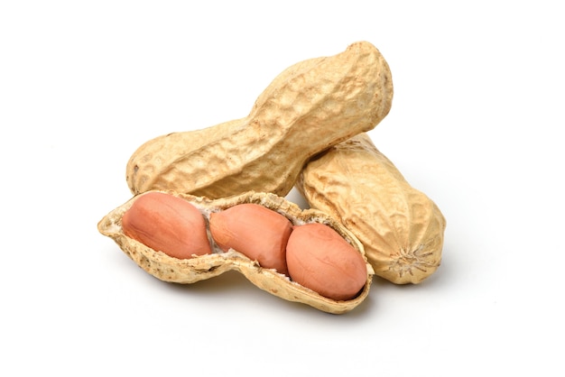 Close-up of peanuts isolated on white