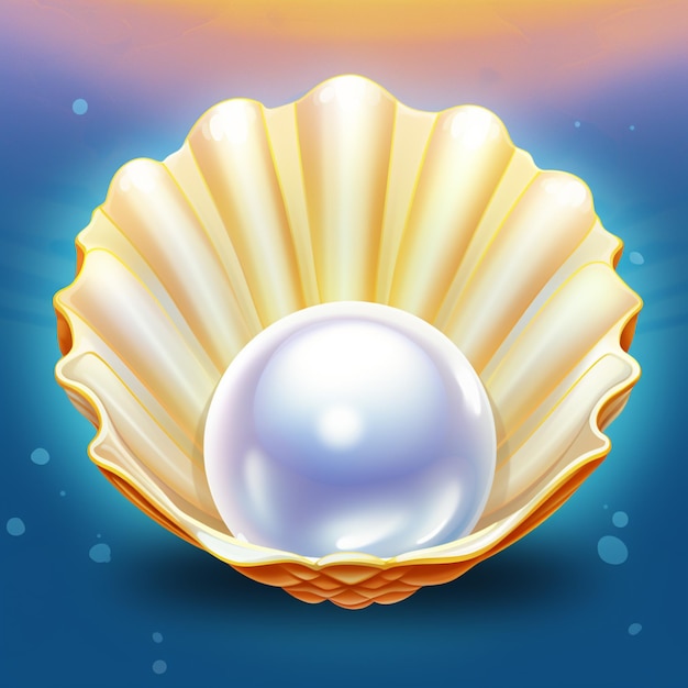 A close up of a pearl in a shell on a blue background generative ai