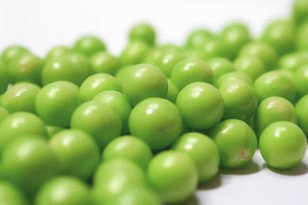 Close up peas on white background with copy space Healthy vegan vegetarian food concept