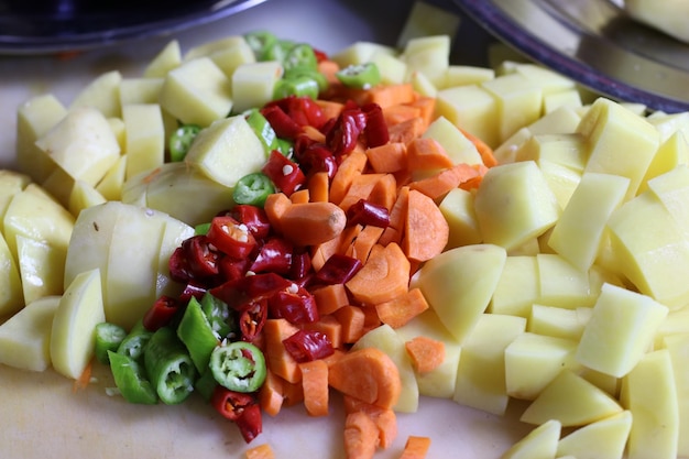 Close up of Peeled and Shredded Vegetables Prepared for Cooking