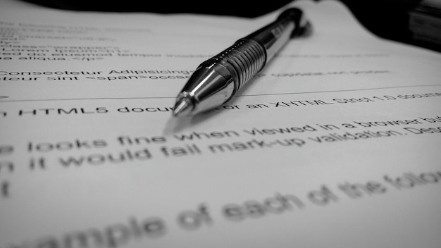 close-up of pen on paper