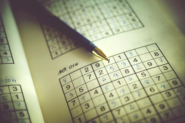 Prossimo piano della penna sul puzzle del sudoku