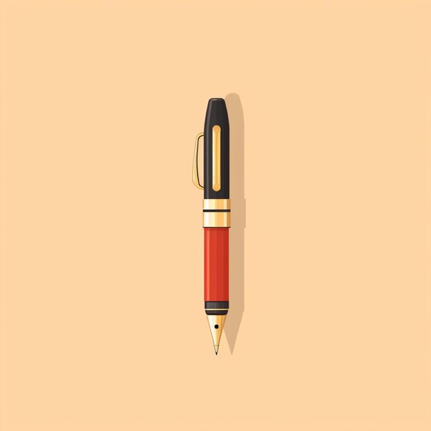 A close up of a pen with a red body and gold trim generative ai