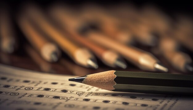 Close up pencil on wood education backgrounds macro selective focus generated by artificial intelligence