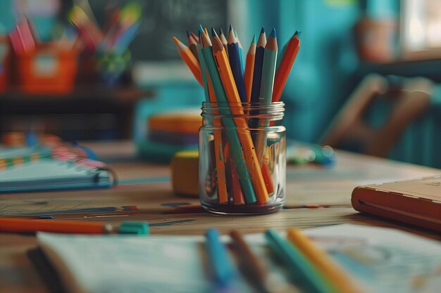 Close Up of Pencils in Classroom