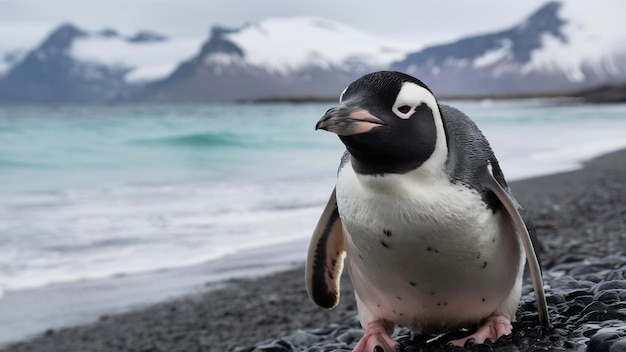 Photo close up on penguin on the seashore in ushuaia