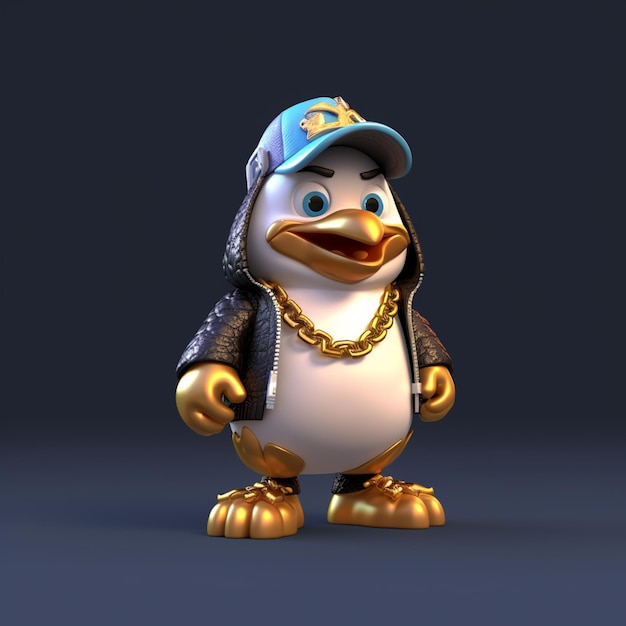 a close up of a penguin wearing a baseball cap and a jacket generative ai